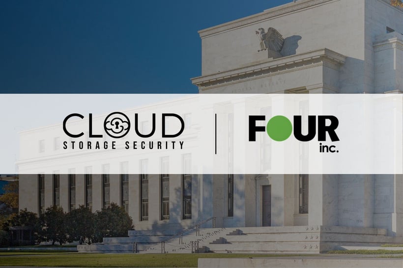 Image of Cloud Storage Security and Four Inc Logos Paired with Public Sector Style Building in Background