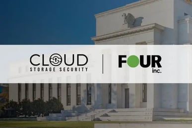 Image of Cloud Storage Security and Four Inc Logos Paired with Public Sector Style Building in Background